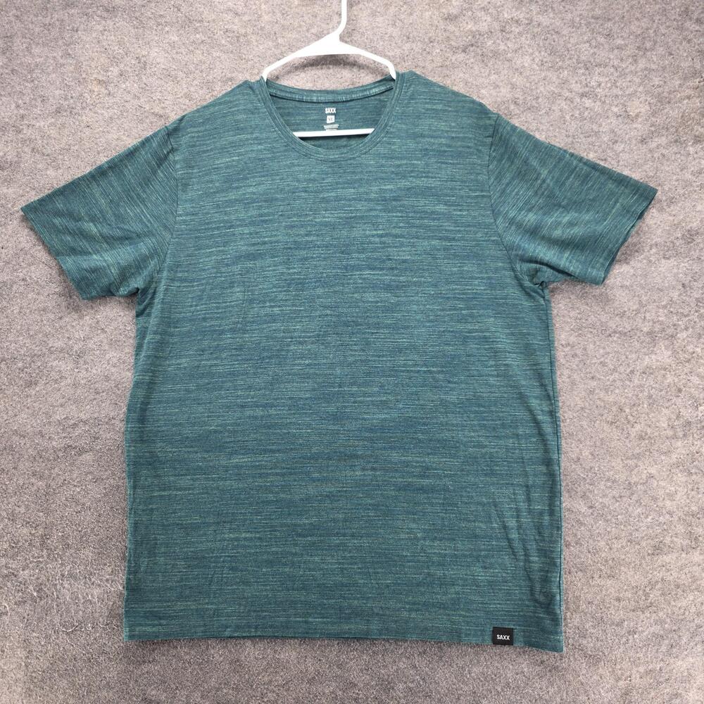 Saxx Shirt Mens XL Green Short Sleeve Crewneck Tagless Stretch Jersey Logo